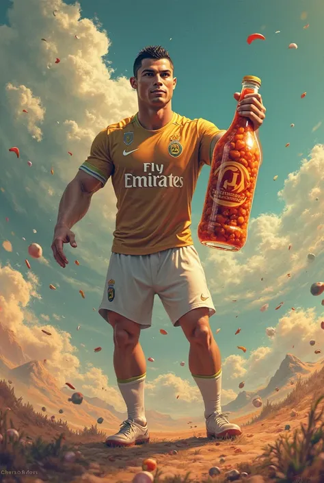 Ronaldo holding my chicken pickle bottle 