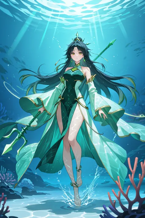 Please draw a scene of dynamically jumping into the water from the sea surface。
transparent emerald green sea water
Light trails of sunlight refracting on the surface of the water
That moment when the water shimmered like a diamond gray
Leng feiyan, Leng d...