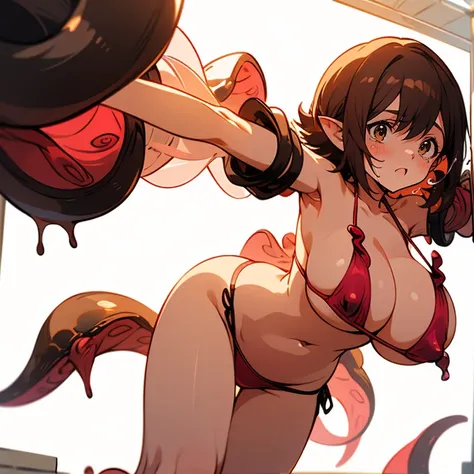 ((((gstring thong)))), ((gigantic breasts)), (transparent erect nipples), (((transparent transparent transparent red black micro bikini))), ((())), (((bare shoulder,))), ((slender:1.2)), (gigantic hips), (gigantic buttocks), ((())), ((((the crotch is compl...