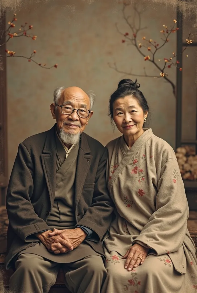 An old photo of some Chinese great-great-grandparents 