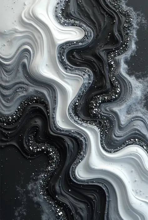 create a non-realistic Abstract Liquid image in black, white and gray colors for wallpaper 