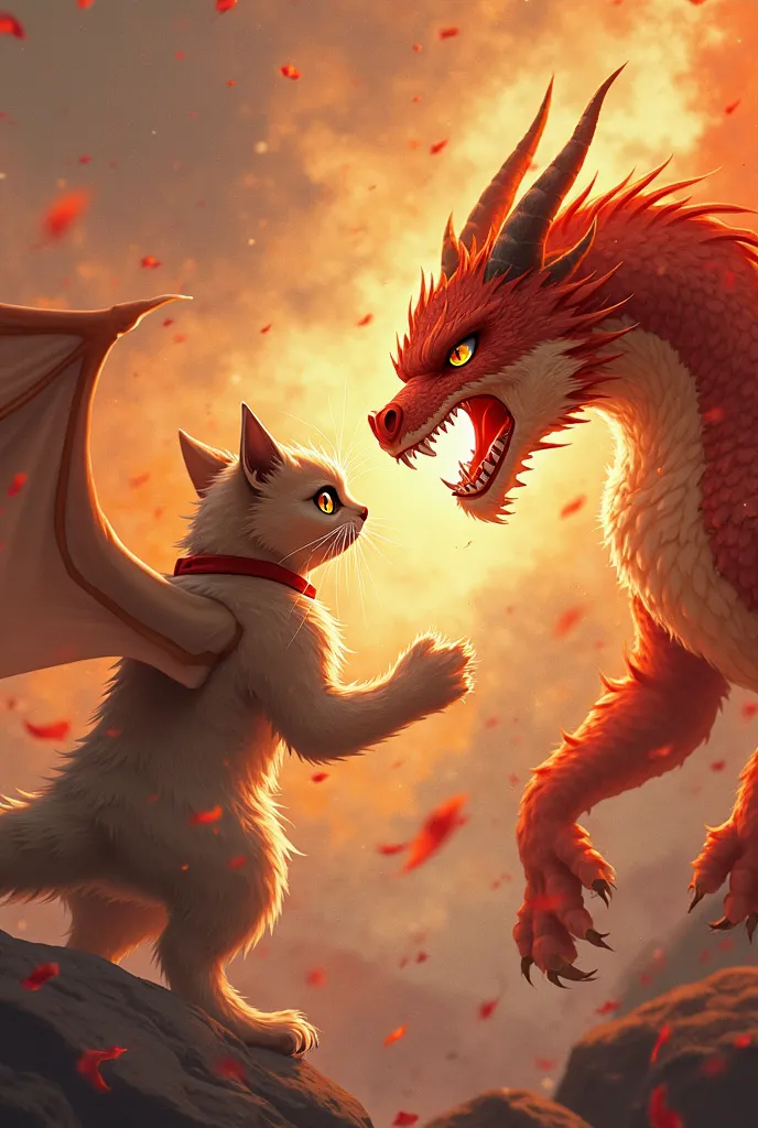 there are two cats that are fighting over a bird, a picture by Yang Borun, deviantart, furry art, dragons, they are fighting very angry, in orange clothes) fight, fighting a dragon, fire type, warrior cats, demon cat, warrior cats fan art, battle with drag...