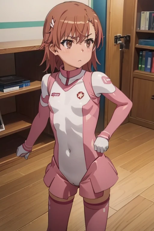 Mikoto misaka.、A Certain Scientific Railgun、girl、Small breasts、whole body,blush,best quality,(zentai:1.3)