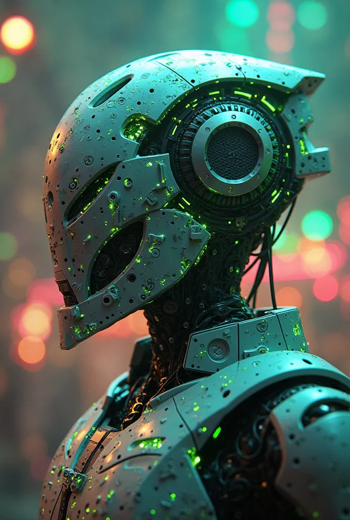 a Robot Helmet Dj with marijuana themes