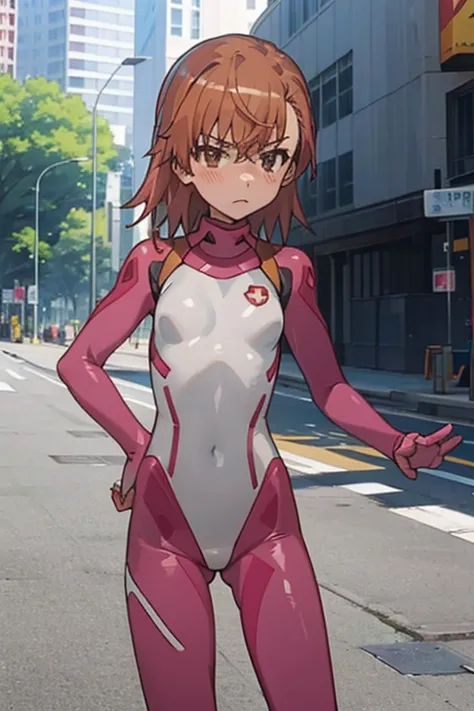 Mikoto misaka.、A Certain Scientific Railgun、girl、Small breasts、whole body,blush,best quality,(zentai:1.3)