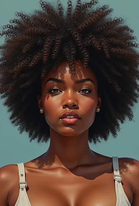 Create is a black woman with frizzy hair.
 Full-bodied and thinner Afropaty