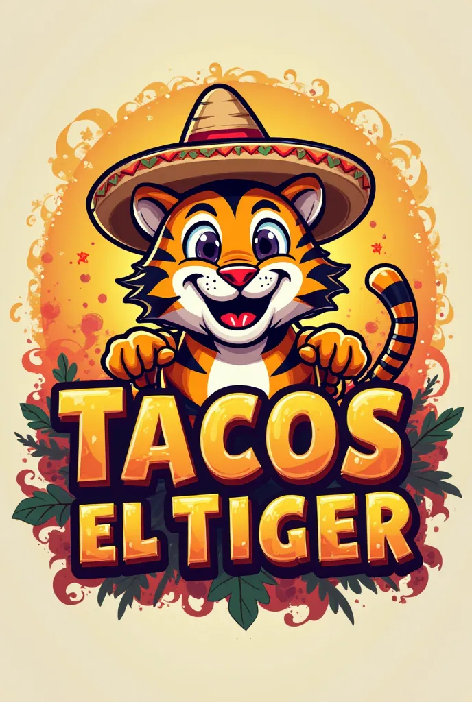 Animated logo that says tacos a vapor el tiger with tacos 