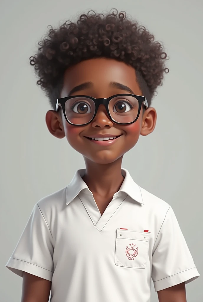 hello, I would like you to create an African-American boy,  dressed as a nurse ,  with rectangular lenses, Who has autism, short and happy curly hair