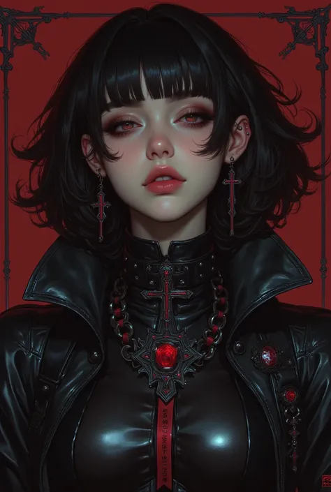 gothic woman in black leather outfit , cyberpunk art by Yang J, cgsociety contest winner, gothic art, cruel korean goth girl, gothic horror vibes, dark and horror style, beautiful vampire queen, ominous gothic aesthetic, gothic aesthetic, dark fantasy styl...