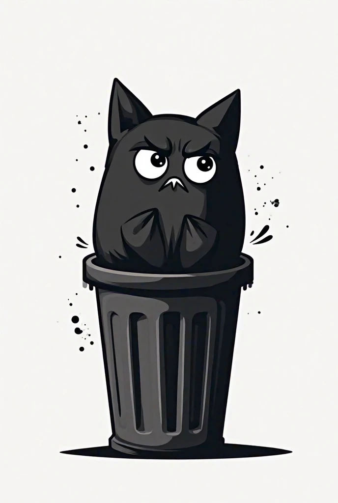 A logo for a bag company, that is a black bag with eyes escaping from the trash can