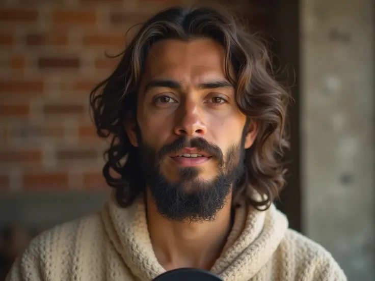 Realistic photograph of Jesus Christ, represented as a modern, current, young man, different from the classic Jesus, traditional, religious.
Looking straight into the camera as a modern influencer and narrator of a video, he wears modern clothes and is in ...