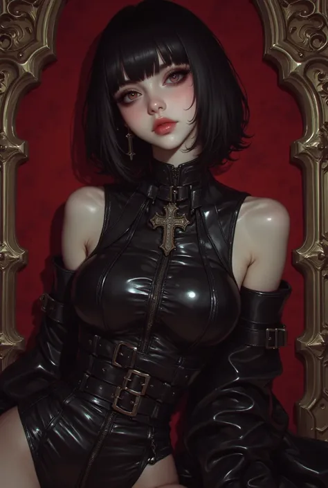 gothic woman in black leather outfit , cyberpunk art by Yang J, cgsociety contest winner, gothic art, cruel korean goth girl, gothic horror vibes, dark and horror style, beautiful vampire queen, ominous gothic aesthetic, gothic aesthetic, dark fantasy styl...