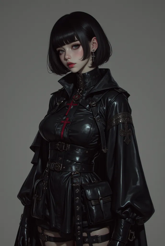 gothic woman in black leather outfit , cyberpunk art by Yang J, cgsociety contest winner, gothic art, cruel korean goth girl, gothic horror vibes, dark and horror style, beautiful vampire queen, ominous gothic aesthetic, gothic aesthetic, dark fantasy styl...