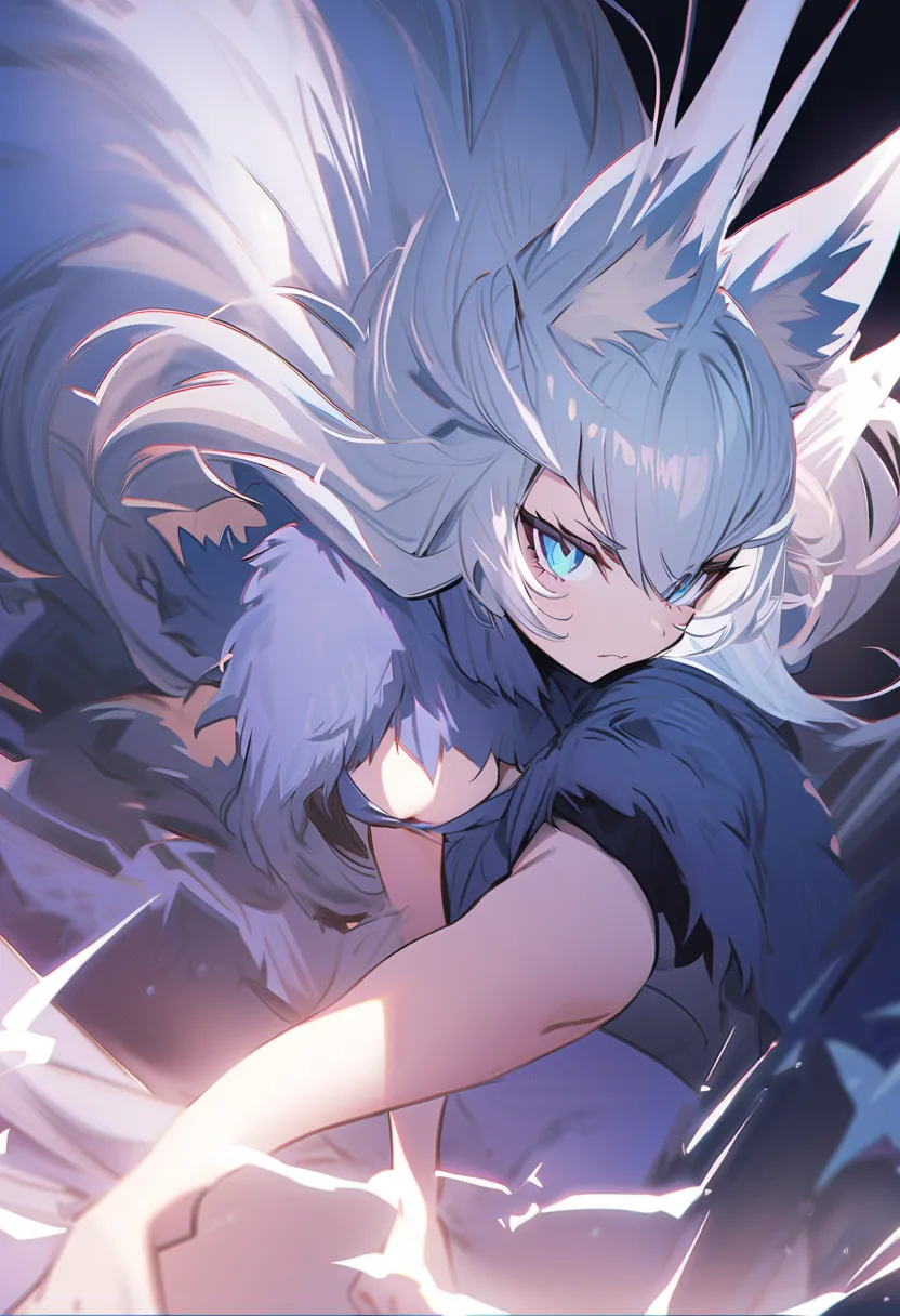 fox Light blue hair 　beast girl　indigo fur　fox beast girl