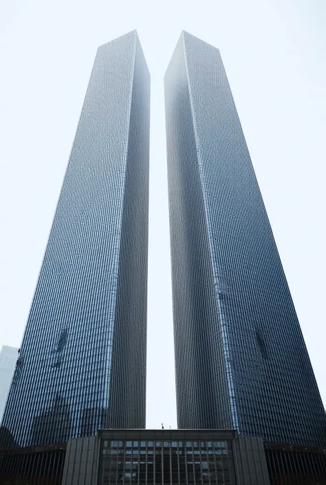 Create an ultra-realistic, high-definition 3D render of a single Twin Tower of the World Trade Center in New York City, before the September 11, 2001 attacks. The image should capture the full height of the tower with extreme clarity, showcasing its detail...