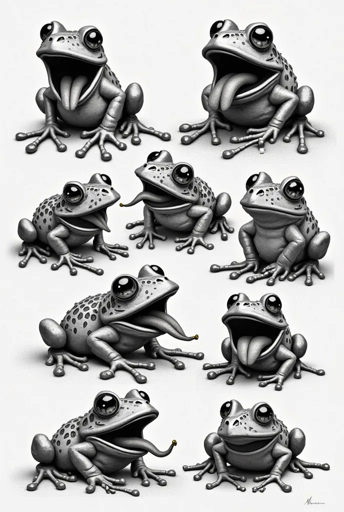 Various mini frog designs with open teeth, mouth and giant tongue for old school and realistic tattoo