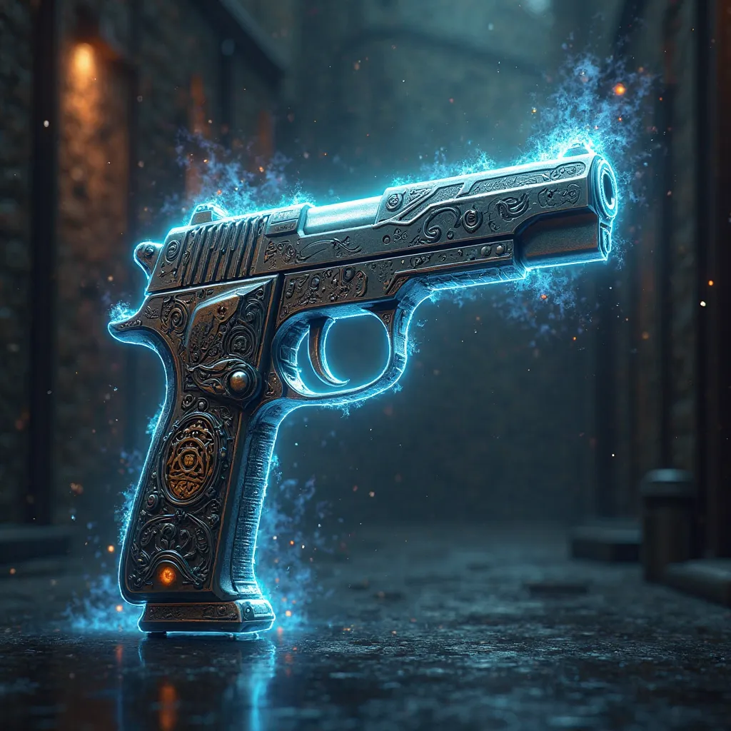 Create a pistol filled with supernatural png effects