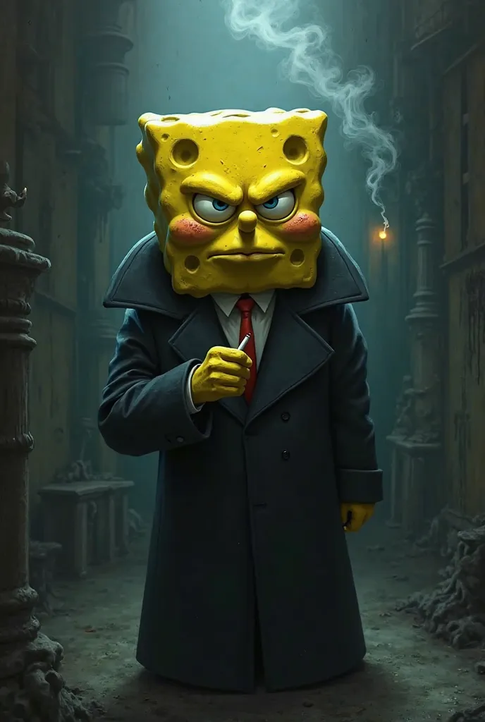 I want to create an nft about sponge bob character wearing coat smoking bad character make it the most wanted in the markets