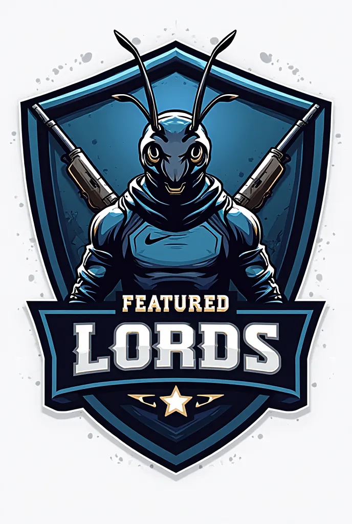 Create logo like the Lord theme in the colors black, sports jersey and an ant as mascot and background shield and two AWM crossed and S.T. Featured LORDS printed on a custom blue and white 