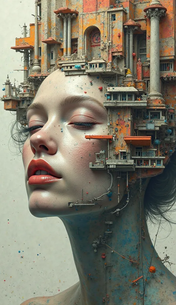 make a surrealist abstraction of the face combined with architecture