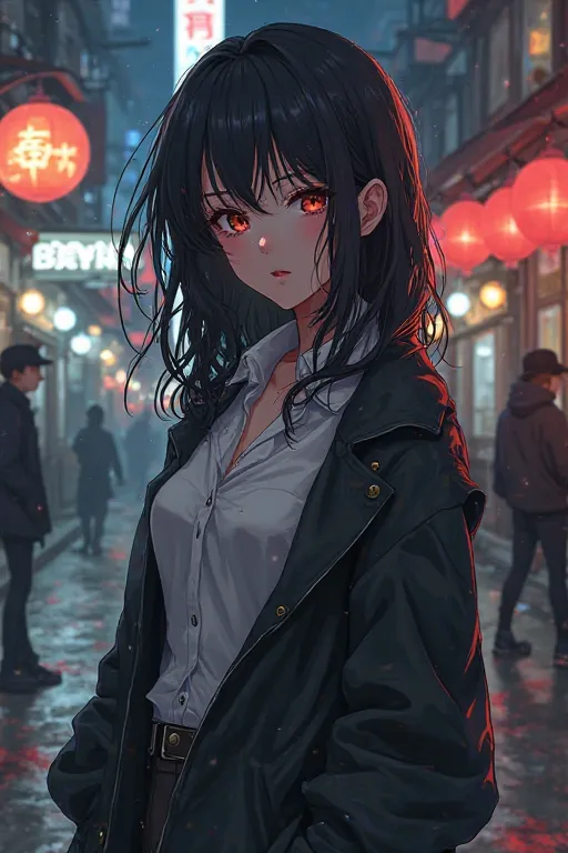 anime beautiful girl with long hair,mafia, Casual wear