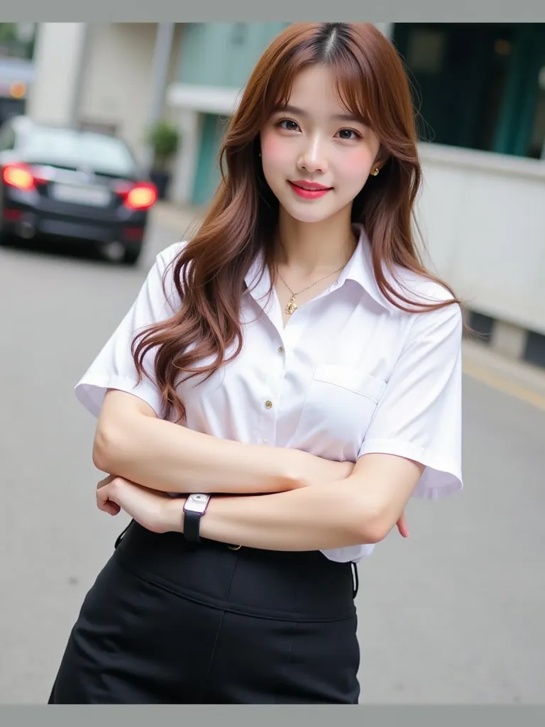 ((Medium Shot, Realistic Cinematic, 4K High Resolution))

A stunning Thai female university student, 20 to 21 years old, stands confidently in front of a sleek office building at night. Warm interior lights cast a soft glow on her fair, rosy skin, highligh...