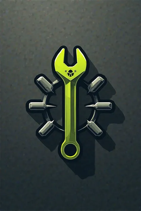 Logo, green olive colour,grey colour,black colour,technition wrench, lightning, recovery  