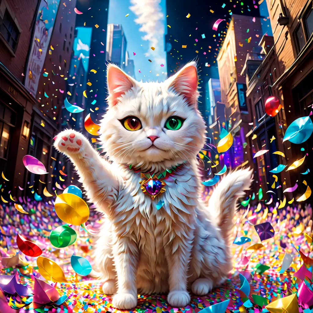 colorful confetti :1.3, brilliant confetti ,   so much confetti that you can't see the cast   (  the beauty of confetti expresses itself to the maximum),   the grand finale of the Broadway musical Cats  , Anthropomorphism,  cat-style cosplay  , cat ears, c...