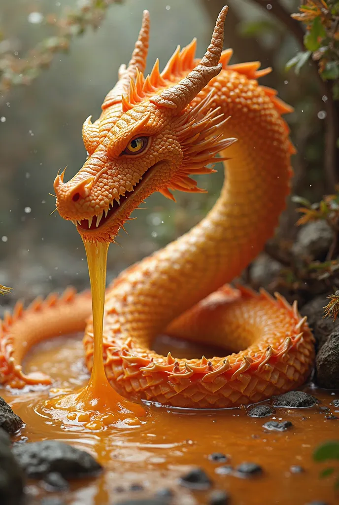 Orange dragon syrup, drawing with realistic details