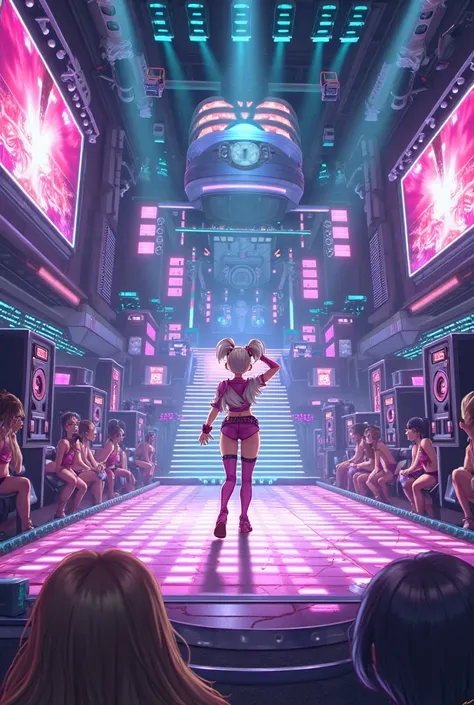 Anime style
Stage Name: Rhythmic Nightclub
Description:
Rhythmic Nightclub is a vibrant, energetic place where music and battle meet in perfect harmony. The stage is set in a futuristic nightclub, complete with neon lights, giant screens, and a dance floor...