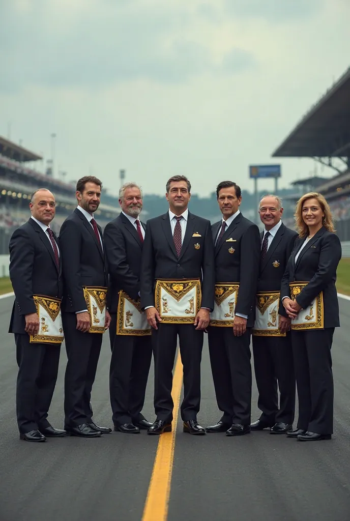 Photo The masons standing on the racetrack in their place