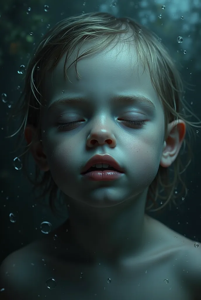 profile image of a boy looking up with his eyes closed in the middle of the night while it's raining, The boy has fangs
