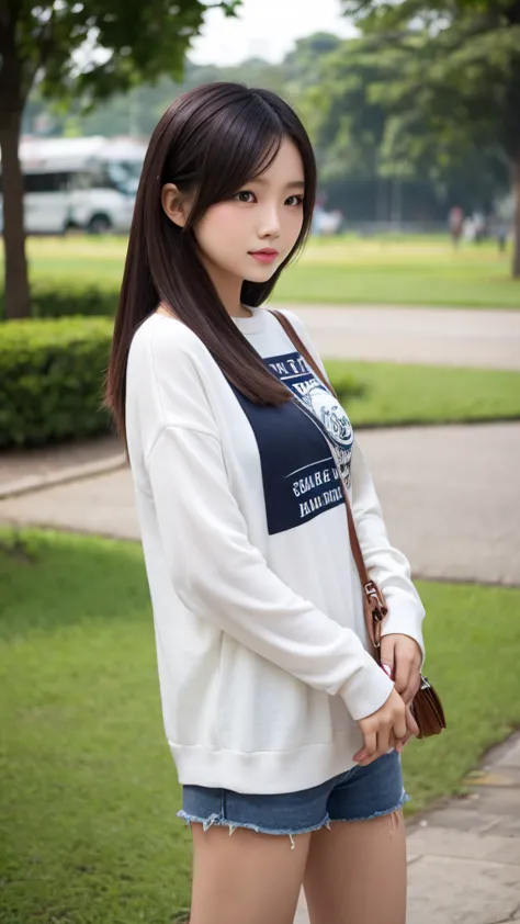 Indonesian girl  Hairstyle Casual, wearing trendsetter    casual  at park