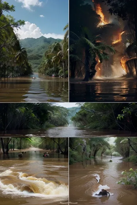 Quick montage: Beautiful earth, lush rainforest, blue ocean, wild animals.
Transition to: Images of the impacts of climate change (floods, droughts, forest fires).
Music: Beautiful, calming melody, turning more dramatic.