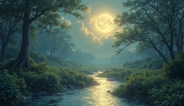  bright moon, golden stream,  light
