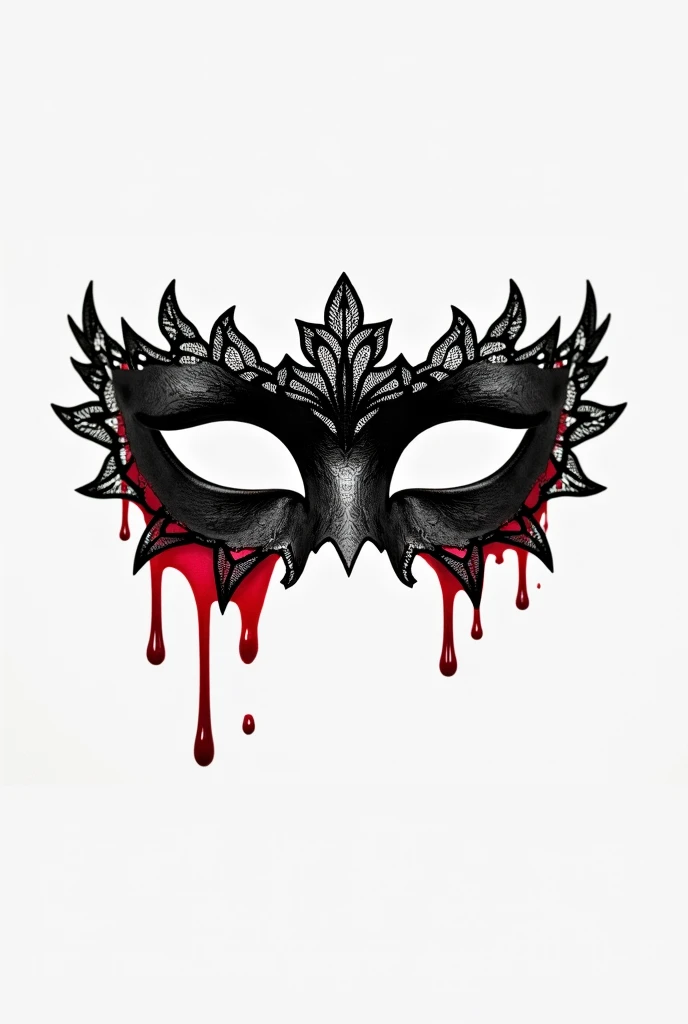 Make a sensual black lace mask that drips blood on the mask and that the background is black as with lace and red smoke