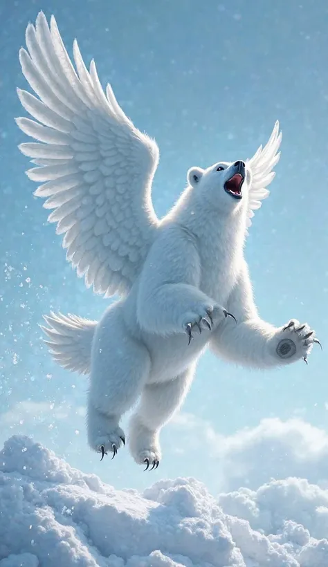 "Polar Bear → Frost Eagle
"The polar bear lets out a mighty roar, causing tiny ice crystals to sparkle around it. Its powerful claws slowly turn into wings, and its fur transforms into majestic feathers. Within moments, it has become a Frost Eagle, soaring...