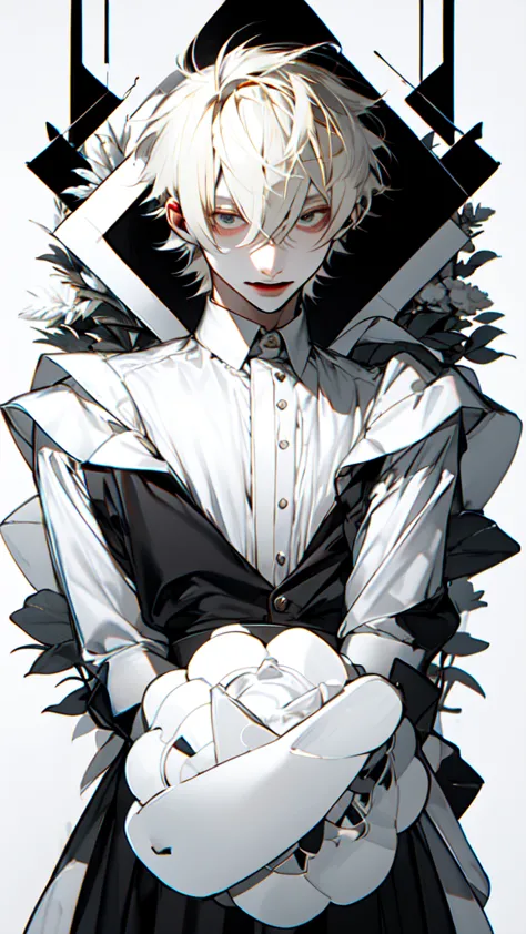 Beautiful Youth,male, beautiful face,short hair,White-blonde hair,maid clothes