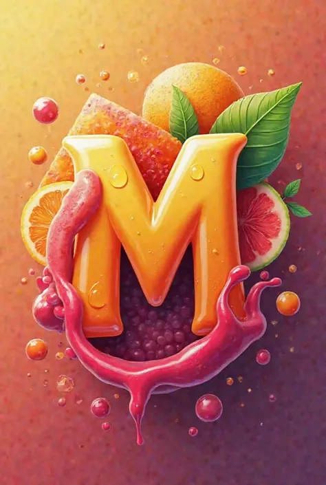 Create me a juice-like logo that says M in capital letters 