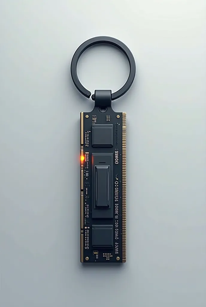 Draw a picture of a keychain with a RAM memory, This being minimalist and a modern and futuristic typography