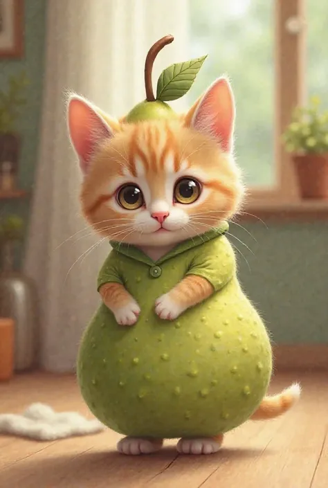 Cute kitten standing with pear costume 