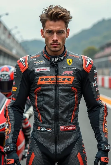 Racing suit Motorcycle unzipped 