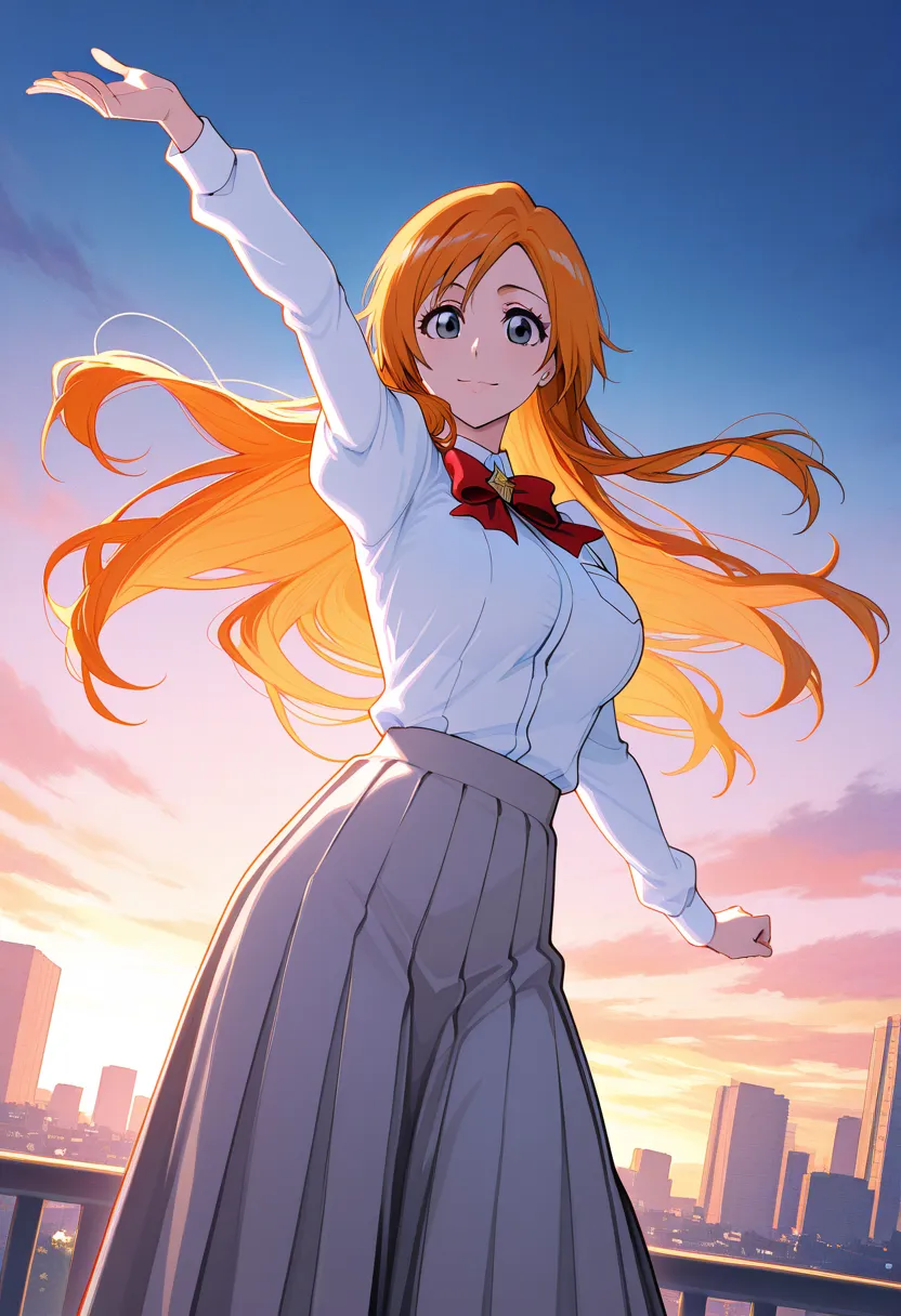 1 girl, inoue orihime/bleach, (Best quality, 8K, masterpiece, Ultra detailed, beautiful,), 