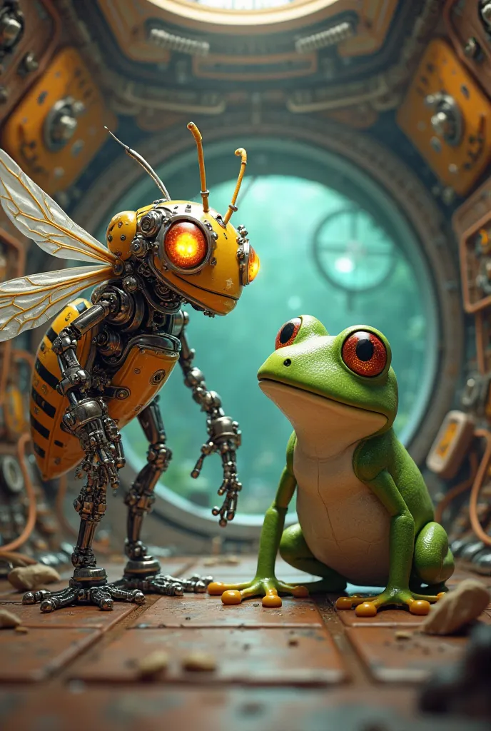 Robot bee and frog in the rocket