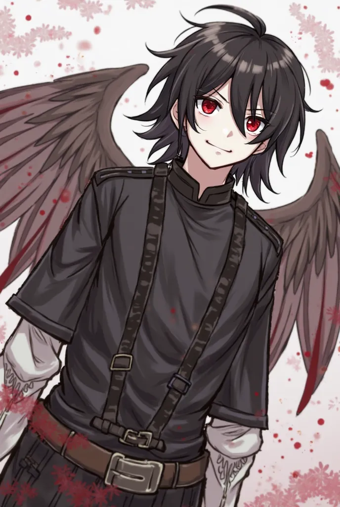 Name: Azrael
pronouns: He/They
role: Angel of Death (in disguise)
Description(physical): hes kinda small, his skin is pale and his eyes are red, he has a rugged jellyfish cut that is decently long goes past his shoulders, and his clothing is generally alt,...