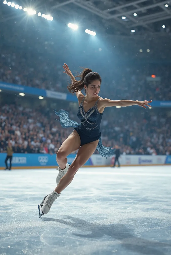 Image of an intermediate level figure skater doing a rotation 