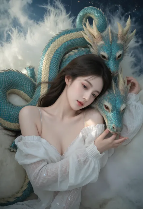 Painting of a sleeping woman with a dragon on her back, the dragon girl portrait, dragon girl, a beautiful artwork illustration, Loish e Ross Tran, Fantasia chinesa, belas fotos avatar, Art not Guweiz style, trending on artstration, estilo de arte de fanta...