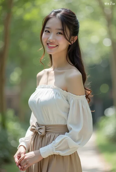 (High resolution photo, bust, 1 girl, 2, woman, facial details, candid photo, full body, walking in garden, waist accessories, holding hands, smile, showing less teeth, white skin, upper body, korean clothes, model pose, studio lighting)