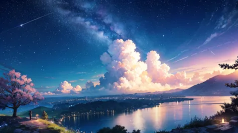 Highest quality、masterpiece、 Landscape、Beautiful starry sky and natural scenery