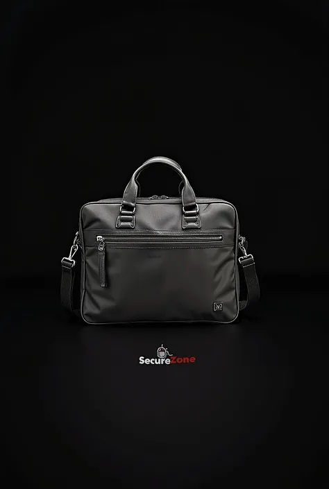 I want Briefcase, Satchel, Backpack, Duffel Bag, The Shoulder Bag, together with a little gps device in left corner with logo underneath it "Secure Zone". Black background behind.. the bags need to be trendy 